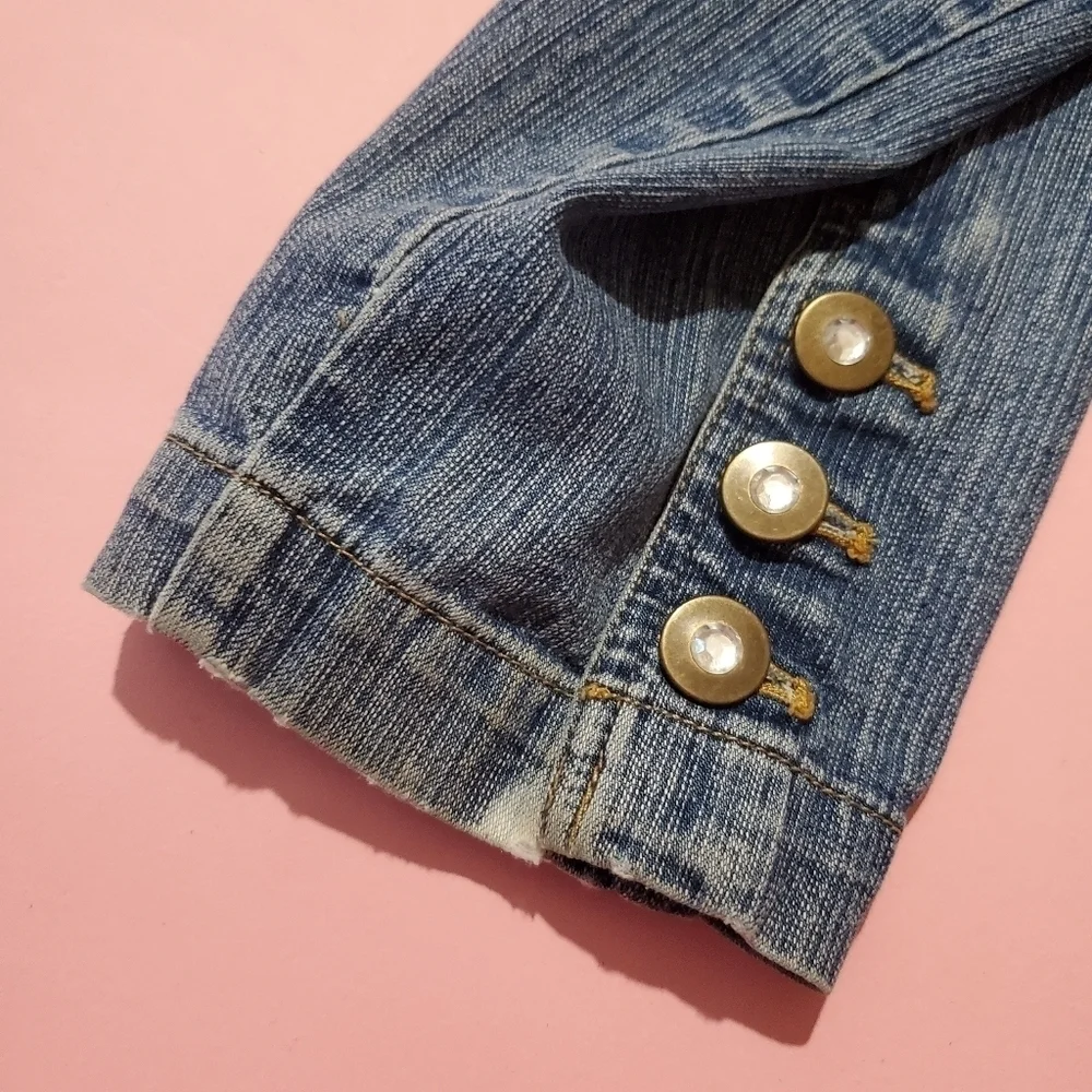 Vintage 2000s Y2k 00s Jean Jacket Rhinestones Bling Erika - Picture 5 of 11